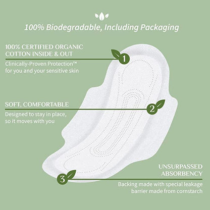 Organyc 100% Certified Organic Cotton Inside and Out Feminine Pads, Heaviest Flow (Overnight) + Heavy Flow + Moderate Flow