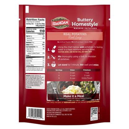 Idahoan Buttery Homestyle Value Size Mashed Potatoes, Naturally Gluten-Free, 100% Real Idaho potatoes, No Artificial Flavors or Dyes, 12 servings per bag, 12 oz (Pack of 8)