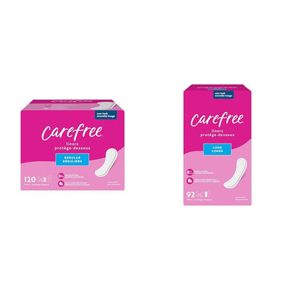 Carefree Panty Liners, Regular Liners, Unwrapped, Unscented, 120ct (Packaging May Vary) & Panty Liners, Long Liners, Unwrapped, Unscented, 92ct (Packaging May Vary)