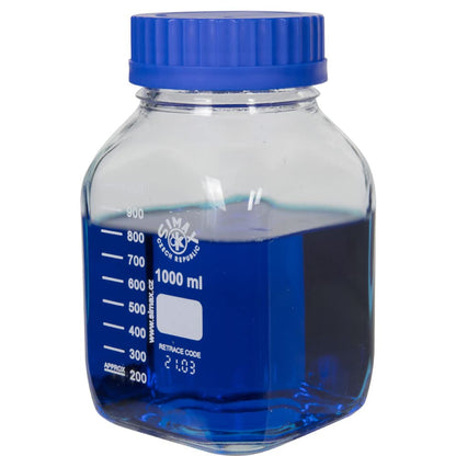 United Scientific™ SIMAX BSWM1000 GL80 Media/Storage Bottles, Wide Mouth, Square, 3.3 Borosilicate Glass, 1000mL (1L), 1 Each