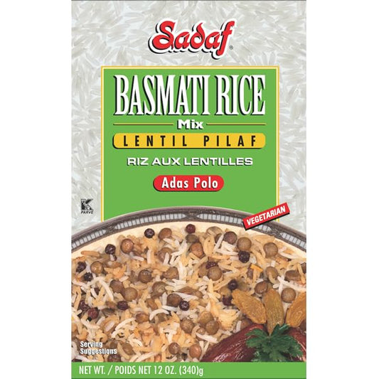 Sadaf Adas Polo - Lentil Basmati Rice Pilaf Mix - Traditional Middle Eastern Meal - Arroz Basmati Mix - Kosher - 12 Oz