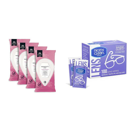 Summer's Eve Simply Sensitive Feminine Wipes, 32 Count (4 Pack) + Nice 'N Clean SmudgeGuard Lens Wipes, 100 Count