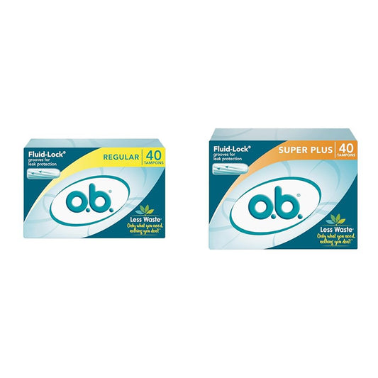 o.b. Tampons | Non-Applicator, Unscented | Regular 40ct & Super Plus 40ct