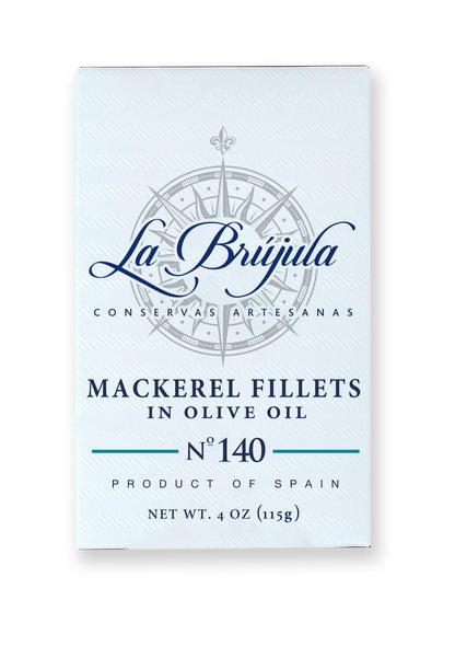 La Brujula No.140 Mackerel Fillets in Olive Oil | 4 oz - 1 Pack | Premium Spanish Canned Fish | Wild-Caught from Cantabrian Sea | Conservas Artesanas | Caballa en Aceite de Oliva