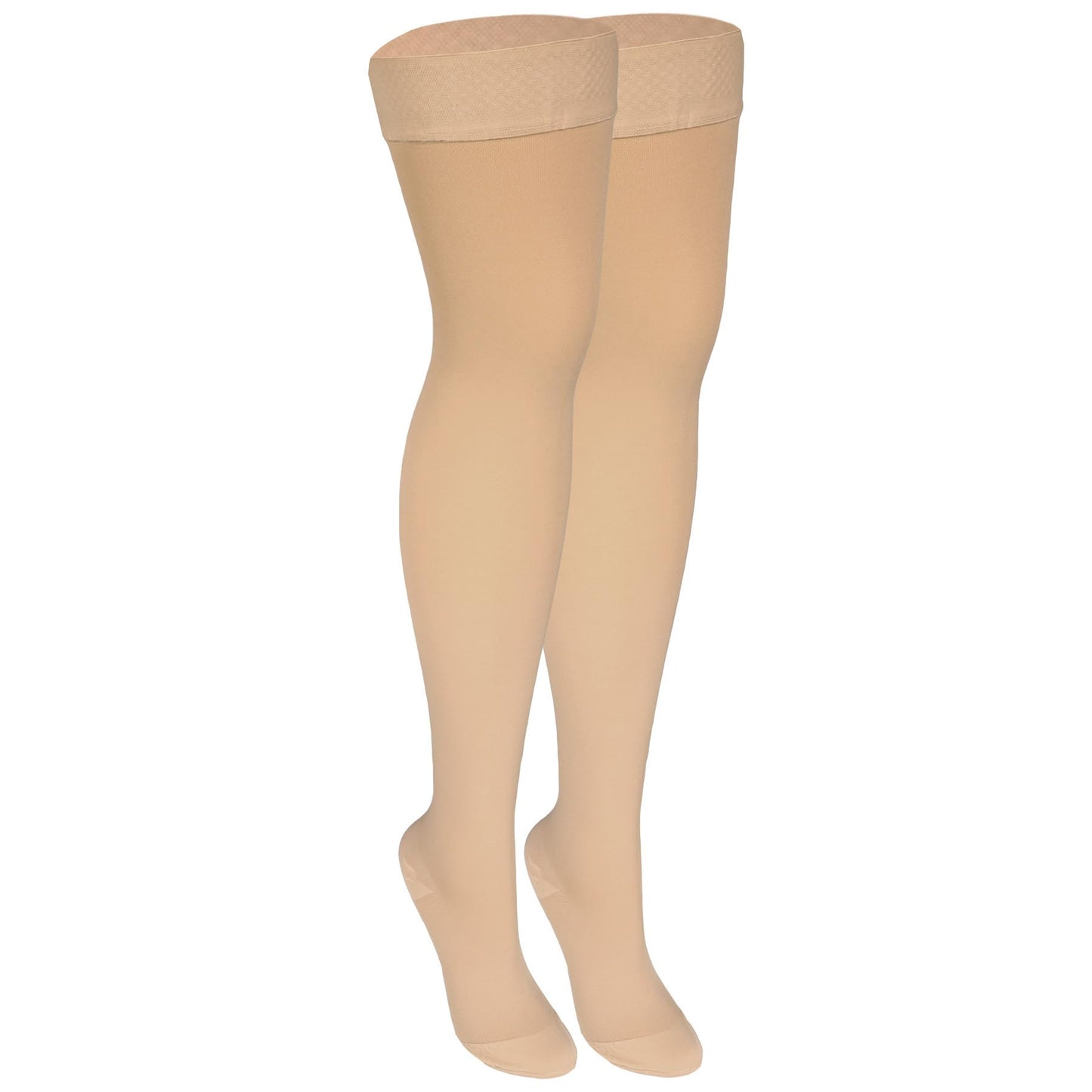 NuVein Medical Compression Stockings, 30-40 mmHg Support, Women & Men Thigh Length Hose, Closed Toe, Beige, Medium