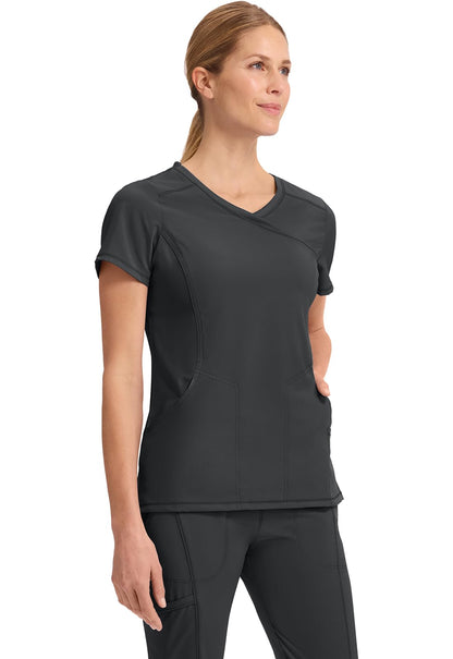 Cherokee Infinity Womens Mock Wrap Scrub Top, 4 Pockets, Rib-Knit Panel, Moisture-Wicking 360° Stretch - 2625A