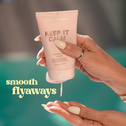 The Beachwaver Co. Keep It Calm Smoothing Cream - Full Size (3.8 Oz) | Styling Cream for Smooth, Sleek Hair | Anti-Frizz Flyaway Tamer w/HiX Vegan Bond Multipliers | Polynesian Pink Sugar