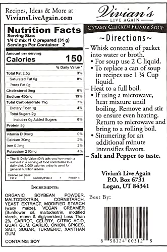 Gluten Free Cream of Chicken Soup and Gravy Mix, Dairy Free, by Vivian's Live Again 3-Pack