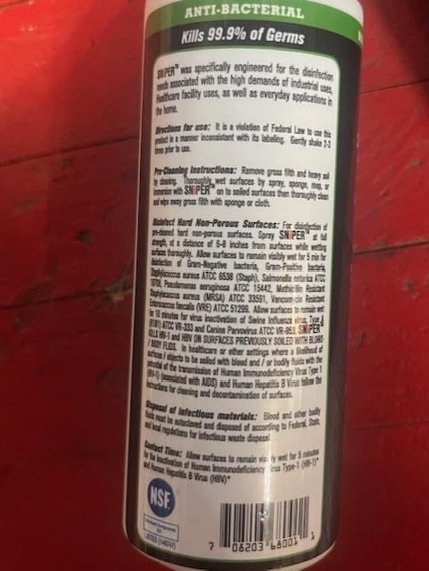 SNiPER Hospital Disinfectant, Odor Eliminator & All-Purpose Cleaner, 4 Ounce Spray Bottle