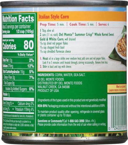 Del Monte Summer Crisp Whole Kernel Gold and White Corn, 11 oz Can