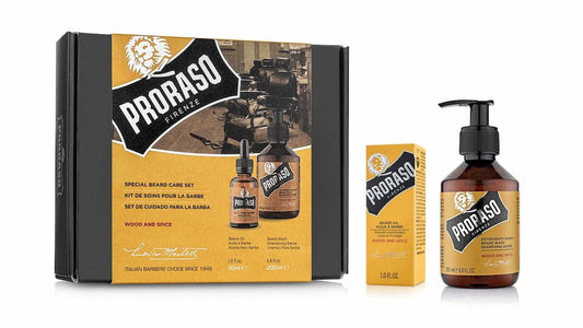 Proraso Wood and Spice Beard Care Duo Kit - Beard Wash and Oil with Warm, Woodsy Scent for Long or Full Beards - Premium Italian Gift Set for Men