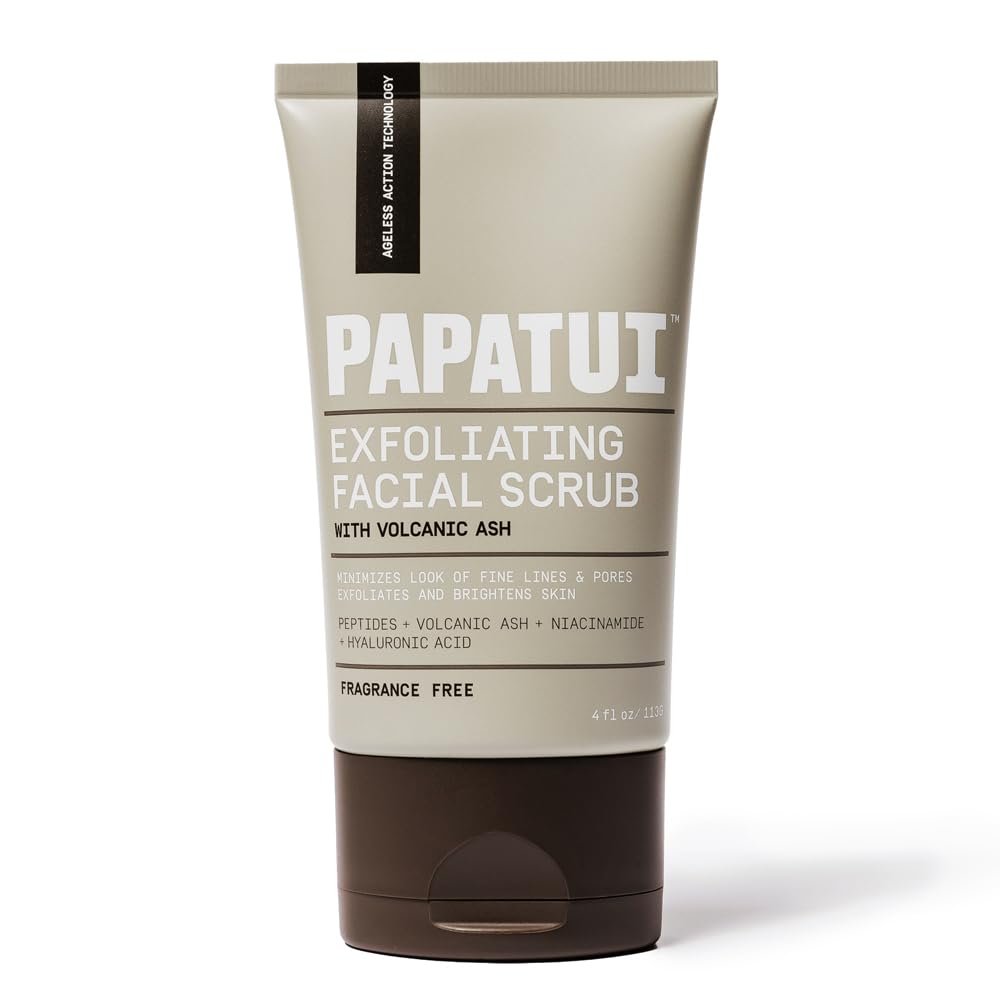 PAPATUI by Dwayne Johnson Men's Face Exfoliating Scrub, Unscented Facial Cleanser, Smooths Skin Texture, Fine Lines & Wrinkles, with Peptides, Volcanic Ash, Niacinamide & Hyaluronic Acid, 4 oz