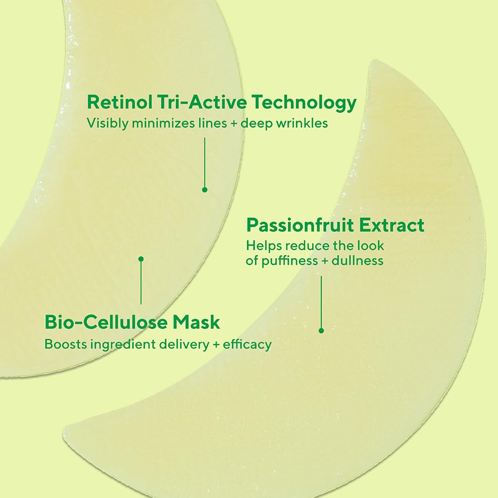 Murad Retinol Youth Renewal Eye Masks – No-Slip Full Absorption Bio-Cellulose Under Eye Patches with Retinol, Blue Agave, & Passionfruit for Lines, Wrinkles, Puffiness