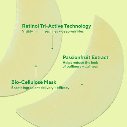 Murad Retinol Youth Renewal Eye Masks – No-Slip Full Absorption Bio-Cellulose Under Eye Patches with Retinol, Blue Agave, & Passionfruit for Lines, Wrinkles, Puffiness