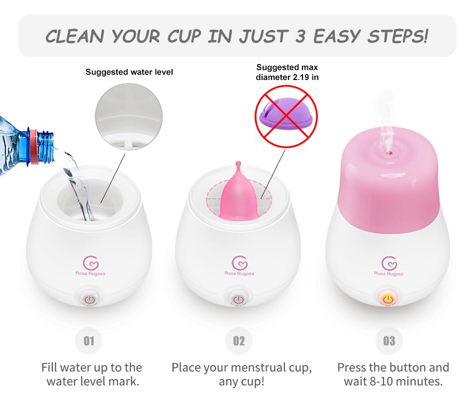 ROSA RUGOSA Menstrual Cups + Steamer Bundle - All You Need to Start Your Menstrual Cup Journey! - Feminine Hygiene - Leak-Free - up to 99.9%