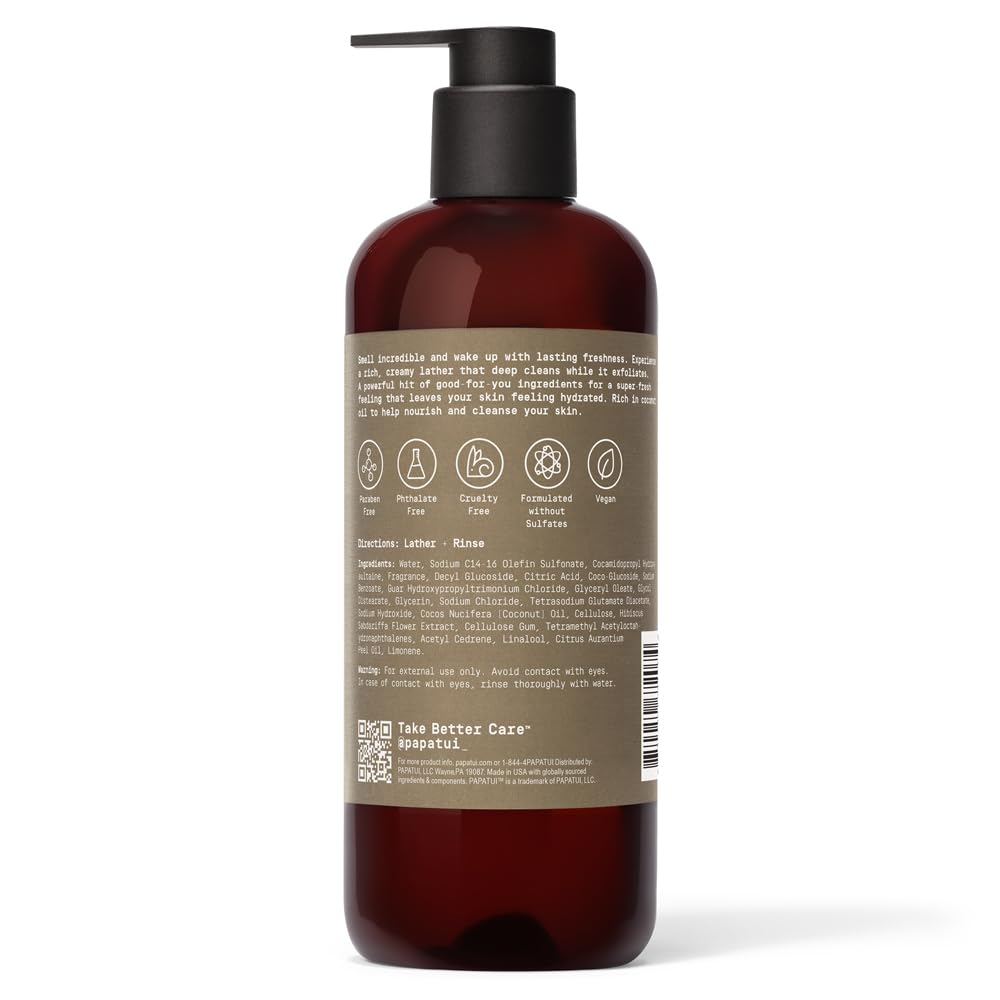 PAPATUI by Dwayne Johnson Refreshing Exfoliating Body Wash for Men | Hydrating & Made with Coconut Oil | Sandalwood Suede | 28 oz (Pack of 3)