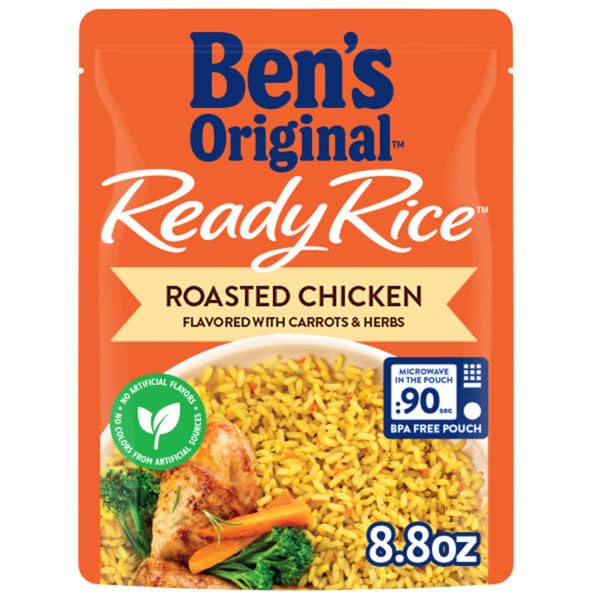 BEN'S ORIGINAL Ready Rice Roasted Chicken Flavored Rice, Easy Dinner Side, 8.8 oz Pouch (Pack of 12)