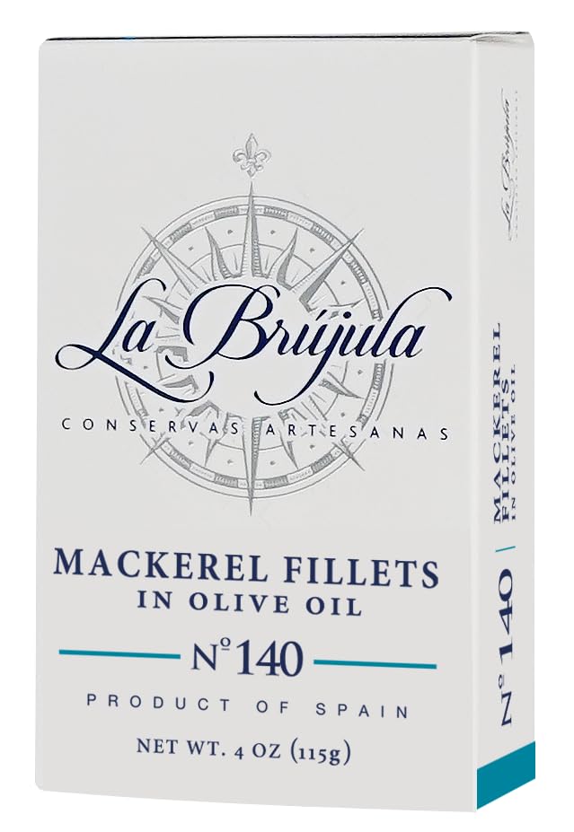 La Brujula No.140 Mackerel Fillets in Olive Oil | 4 oz - 1 Pack | Premium Spanish Canned Fish | Wild-Caught from Cantabrian Sea | Conservas Artesanas | Caballa en Aceite de Oliva