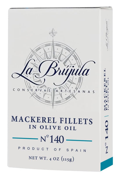 La Brujula No.140 Mackerel Fillets in Olive Oil | 4 oz - 1 Pack | Premium Spanish Canned Fish | Wild-Caught from Cantabrian Sea | Conservas Artesanas | Caballa en Aceite de Oliva