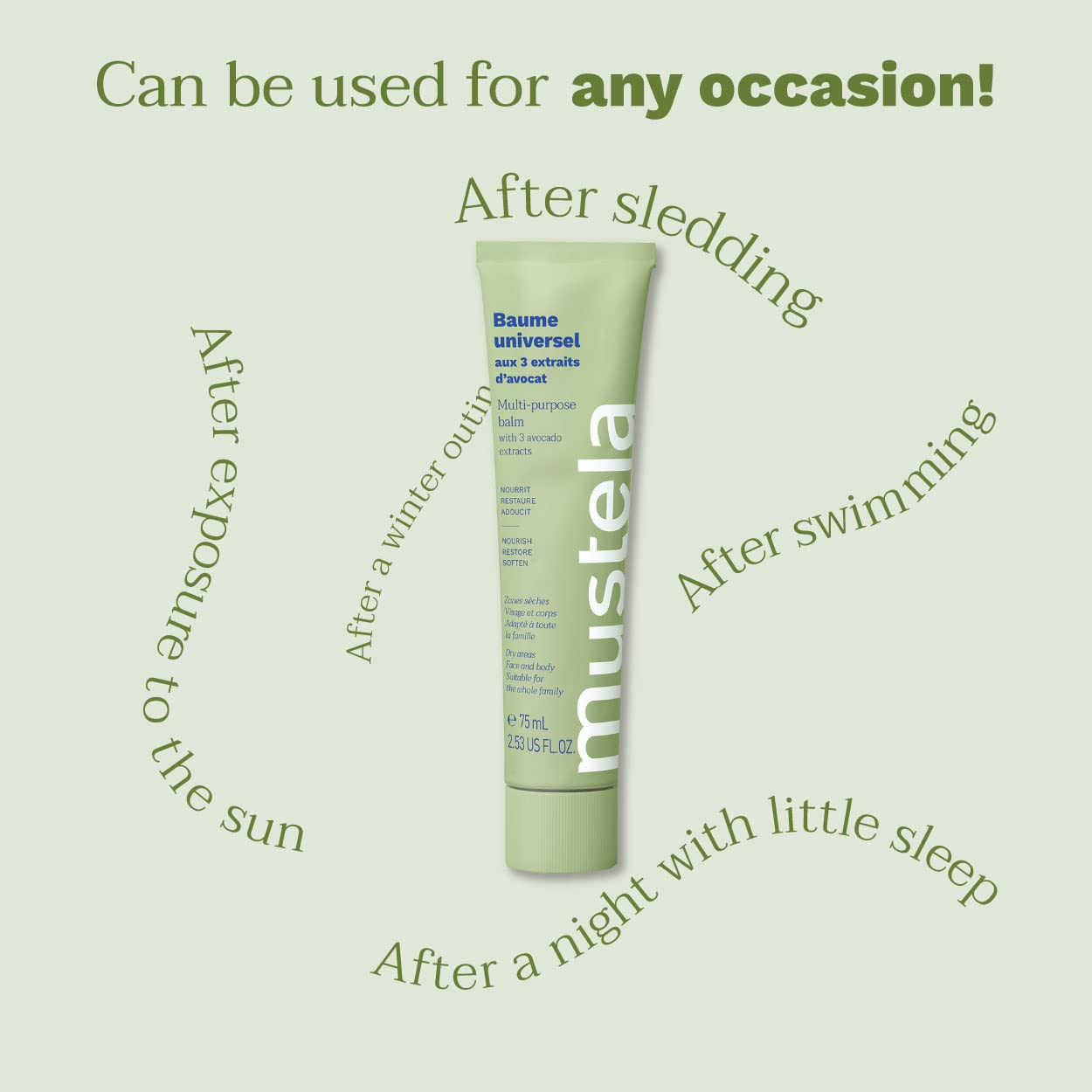 Mustela Multi-purpose Balm with 3 Avocado Extracts - Natural Cream Moisturizer for Face, Lip, Hand, Body & Dry Areas - For Baby, Kid & Adult - EWG Verified, Fragrance-Free & Vegan - 2.53 fl. oz.