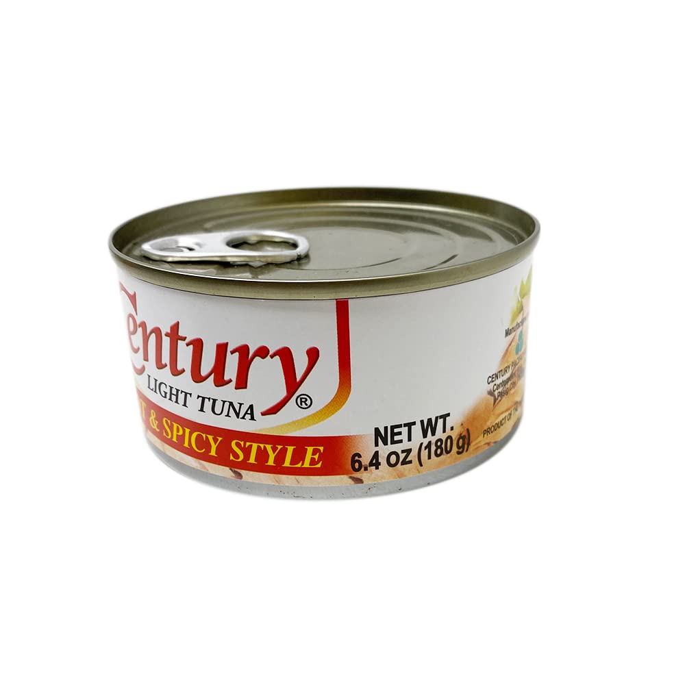 Century Tuna Hot & Spicy Flaked Light Tuna in Oil | High in Protein and Rich in Omega 3 DHA Canned Tuna, 4.9 Ounce (Pack of 6)