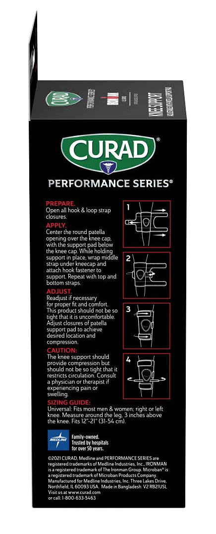 CURAD Performance Series Knee Support, Adjustable with Patella Support Pad, for Tendonitis, Weak, or Injured Knees, Preventative Support for Athletes