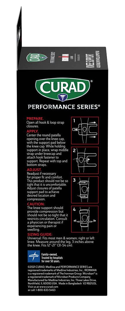 CURAD Performance Series Knee Support, Adjustable with Patella Support Pad, for Tendonitis, Weak, or Injured Knees, Preventative Support for Athletes