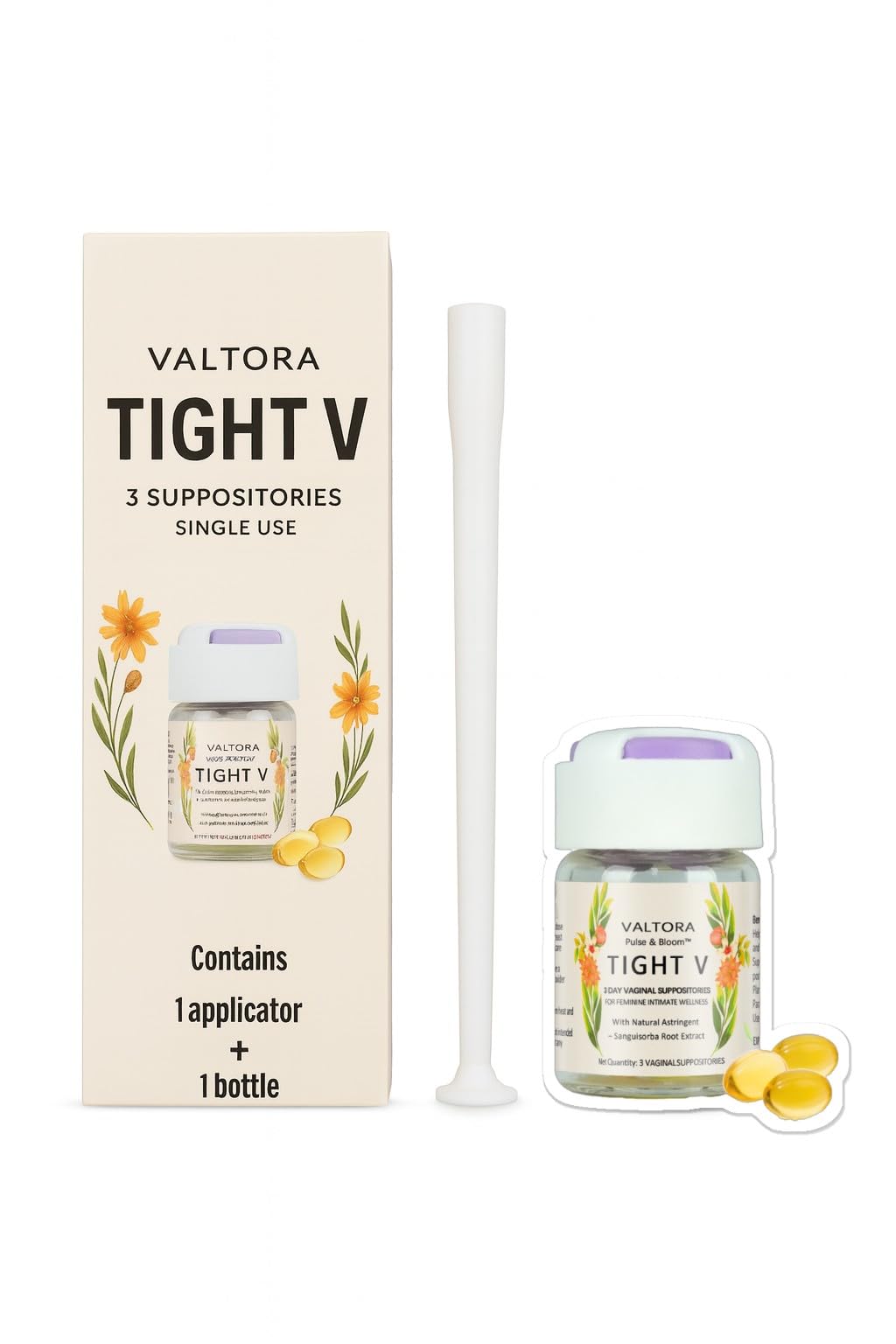 Tight V Plant-Based Feminine Wellness Suppositories, pH-Friendly Intimate Care, Refresh & Cleanse, 3-Day Support