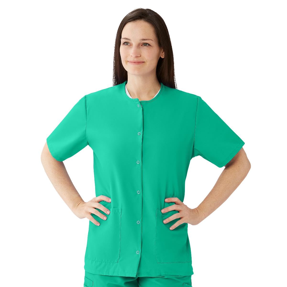 Medline Women's Snap-Front Jewel-Neckline Scrub Tops Jade