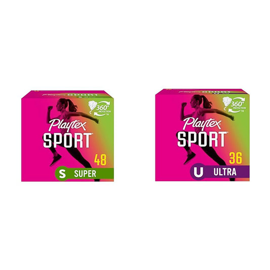 Playtex Sport Tampons, Super Absorbency, Fragrance-Free - 48ct & Sport Tampons, Ultra Absorbency, Fragrance-Free - 36ct