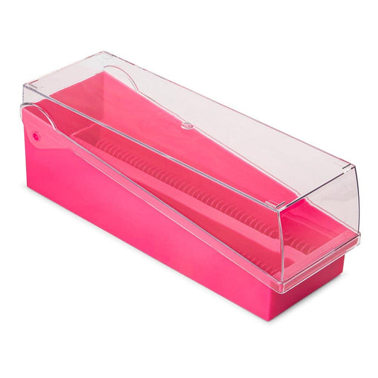 Globe Scientific 513250P ABS Slide Storage Box with Hinged Lid and Removable Draining Tray, 100-Place for up to 200 Slides, Pink, 240mm Length, 85mm Width, 95mm Height
