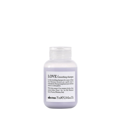 Davines LOVE Smoothing Shampoo, Taming Anti-Frizz Gentle Cleansing Action for Wavy, Unruly, Coarse Hair - Gives Shine, Elasticity, Softness & Sleek Look with Olive Extract, Travel Size, 2.54 Fl Oz
