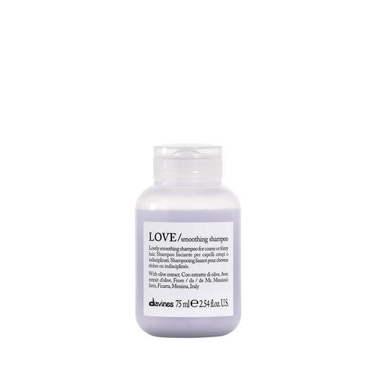 Davines LOVE Smoothing Shampoo, Taming Anti-Frizz Gentle Cleansing Action for Wavy, Unruly, Coarse Hair - Gives Shine, Elasticity, Softness & Sleek Look with Olive Extract, Travel Size, 2.54 Fl Oz