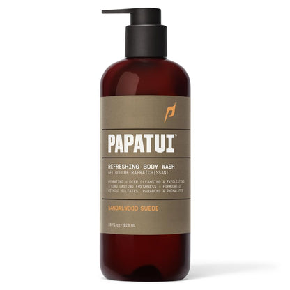 PAPATUI by Dwayne Johnson Refreshing Exfoliating Body Wash for Men | Hydrating & Made with Coconut Oil | Sandalwood Suede | 28 oz (Pack of 3)