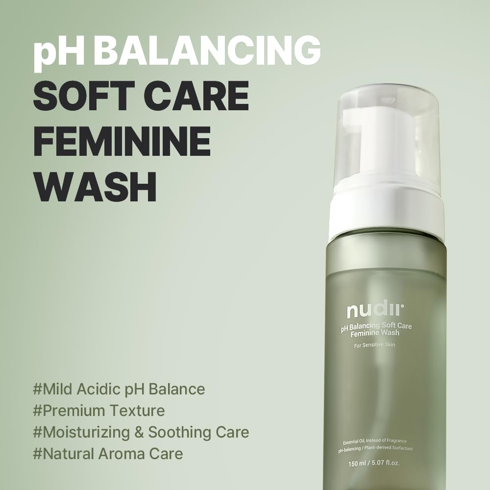 nudir pH Balancing Feminine Wash – Gentle Foaming Cleanser with Salvia Essential Oil | Mildly Acidic, Vegan, EWG Green Formula for Daily Care – 220g