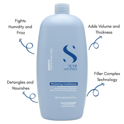 ALFAPARF MILANO Semi di Lino Density Thickening Conditioner - Peptides & Amido Acids - Fine & Thin Hair - Detangles, Softens - Adds Body & Volume for Revitalized, Youthful & Thicker Hair