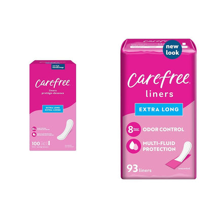 Carefree Extra Long Panty Liners, Unwrapped & Wrapped, Unscented, 100ct & 93ct