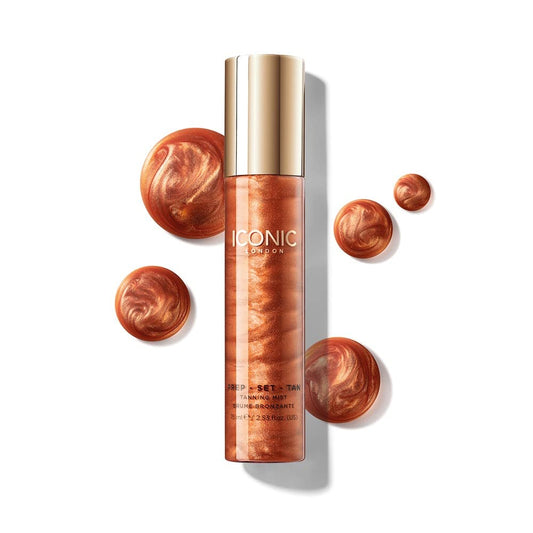 ICONIC LONDON Prep-Set-Tan Glow | Shimmering Self Tanning Facial Mist with Hyaluronic Acid, Cruelty-Free, Vegan Makeup, 2.53 Fl oz