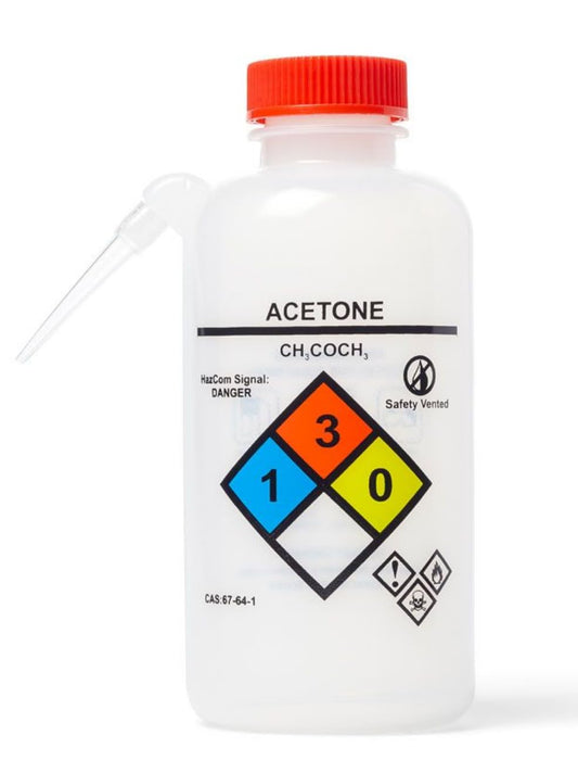 United Scientific™ UniSafe™ Leakproof Acetone Printed Wash Bottles, Unitary, LDPE, 500 mL | Pack of 6