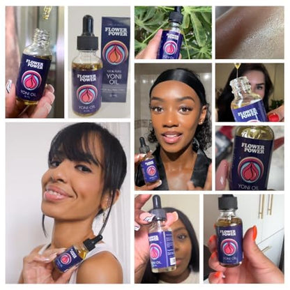 Flower Power Yoni Oil for Vaginal Moisture Support, Nourishing Feminine Care for Vaginal Dryness & Comfort, Blend of Jojoba, Peach Blossom & Sweet Almond Oil for Hydration, Vegan - 30 ml