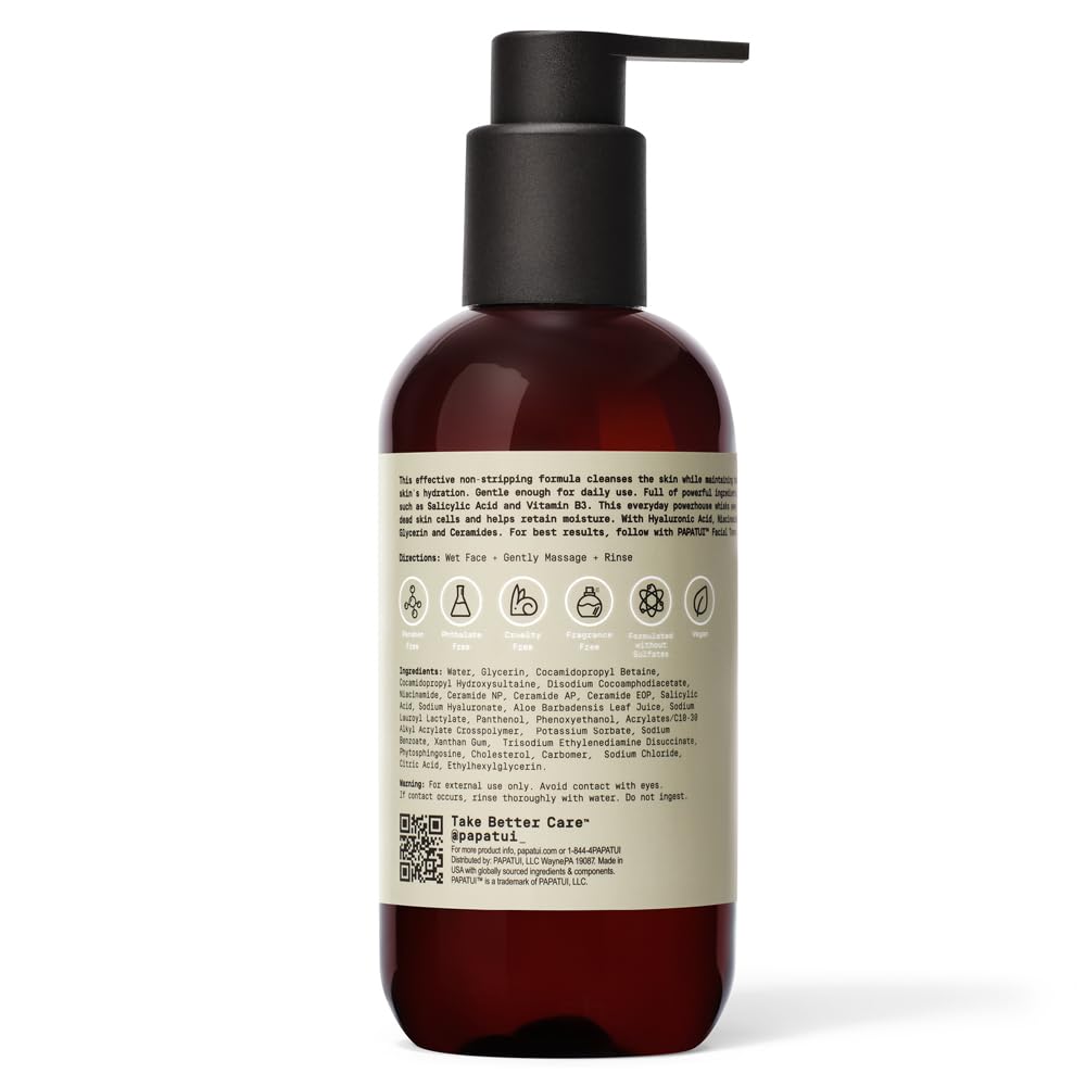 PAPATUI by Dwayne Johnson Hydrating Men's Face Cleanser | Made with Niacinamide, Hyaluronic Acid | Unscented | 8 oz