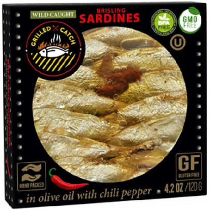 Grilled Catch - Canned Sardines Variety Pack 5 Flavor Sampler European Wild Caught Brisling Sardines in Olive Oil, 4.2 oz Sustainable seafood, Kosher, Hand Packed in Latvia
