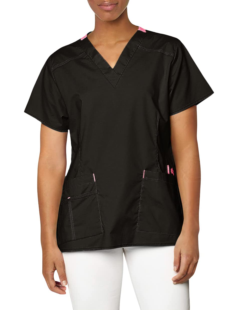 WonderWink Women's Wonderflex Verity Scrub Top, Black, X-Small