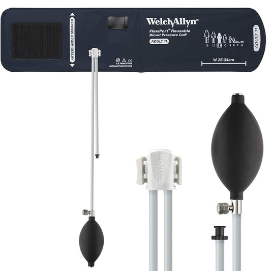 Welch Allyn REUSE-11-2BV FlexiPort Blood Pressure Cuff, Size 11, Adult, Reusable, 2-Tube 8.0" and 13.0", Tri-Purpose Connector, Inflation Bulb and Valve, range 25-34 cm