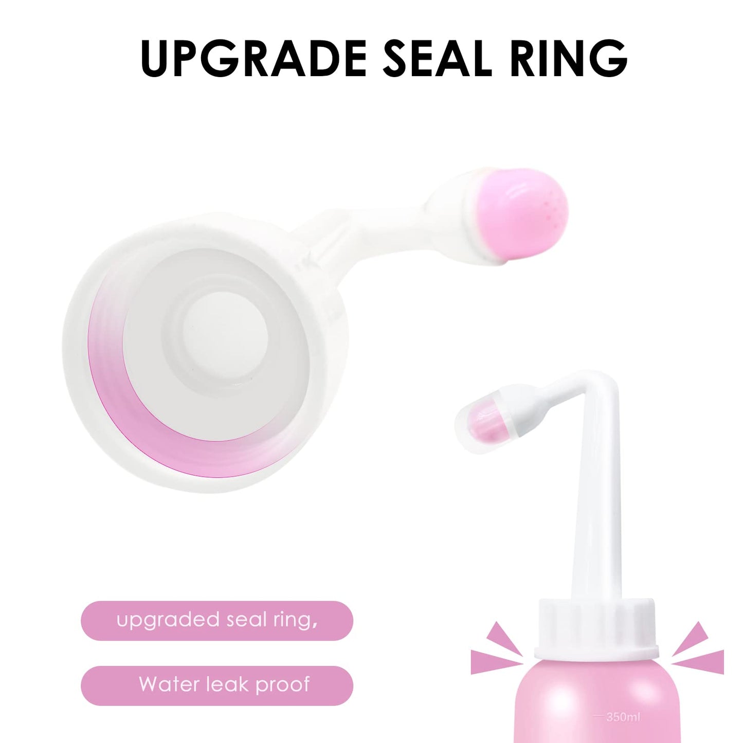 RUFCRIL Mini Peri Bottle, 350ml Portable Travel Bidet with Extra Ring and Carry Bag, TPE Material for High Temperature Resistance, Essentials for Postpartum Perineal Care,Hemorrhoid Treatment, Pink
