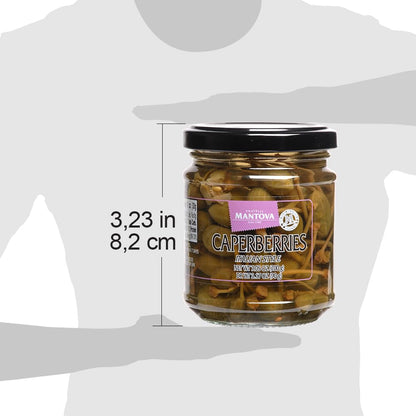 Mantova Caperberries in a Vinegar Mild Brine, 7.05 oz. (Pack of 2), Product of Italy, All-Natural, Caper Bush Fruit, Non-GMO, Gluten-Free, Cholesterol-Free, Vegan-Friendly, Paleo-Friendly
