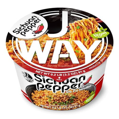 JWAY Sichuan Pepper Stir Fry Noodles, Deep-fried Instant Ramen with Chili Oil, Spicy Dry Tossed Noodles, Real Vegetable Pack, Rich Chili Flavor, Quick & Easy Ready Meal, 3.20 oz (Pack of 12)