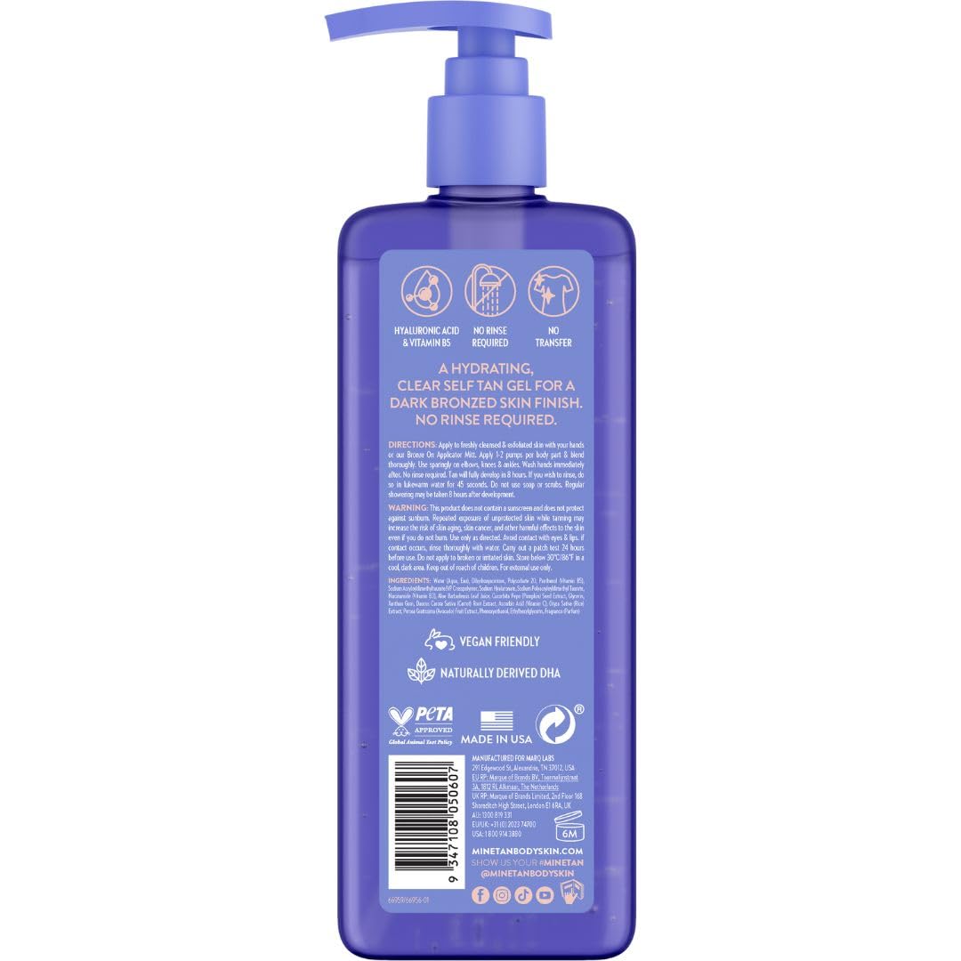 MineTan Clear Self Tanning Gel | Super Dark Invisible Tan Gel - Best Transfer Free Sunless Tanner, Hydrating, Quick Apply, For a Dark Bronze Skin Finish, Face & Body, 8 Fl Oz