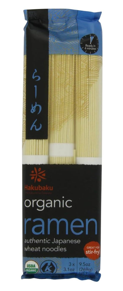 Hakubaku Organic Ramen Noodles – Authentic Japanese Wheat Noodles, USDA Organic, 9.5 oz (3-Pack), Great for Stir-Fry or Soup, Non-GMO, Kosher
