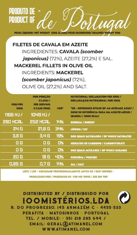 Ati Manel Canned Mackerel Fillets in Olive Oil | 3 x 125g Tinned Fish | 3-Pack of 125g Cans